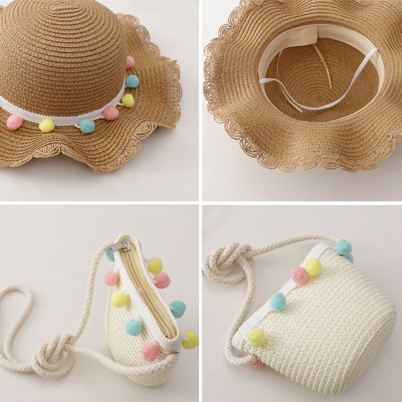 Gorro para el sol niña niños sombrero de paja protector solar de verano linda princesa niñas hecho a mano playa sombreros mujer pescador Cap