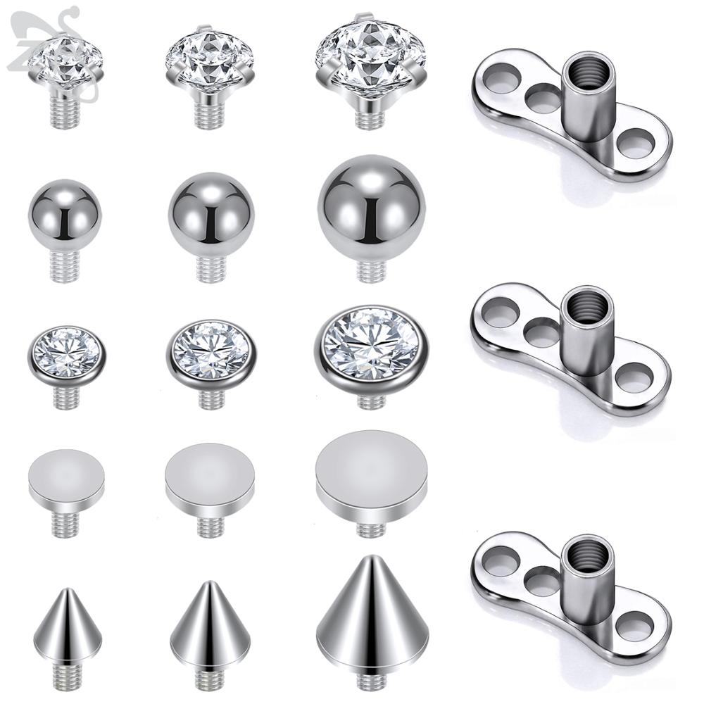 ZS 14/15pcs Micro Dermal Piercing Set Titanium CZ Crystal Dermal Anchor Surface Piercings Top Skin Diver Bases Sexy Body Jewelry: B