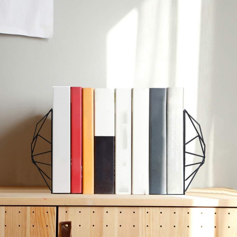 2 stk geometriske bogstøtter dekorative jernbogstop til hjemmekontoret unikke boghylder i retrostil