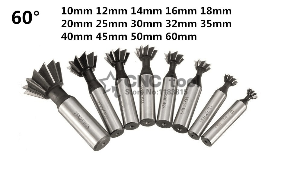 1PCS 60 Degree HSS Dovetail Milling Cutters 60 Degree 10mm 12mm 14mm 16mm 18mm 20mm 25mm 30mm 32mm 35mm 40mm 45mm 50mm 60mm