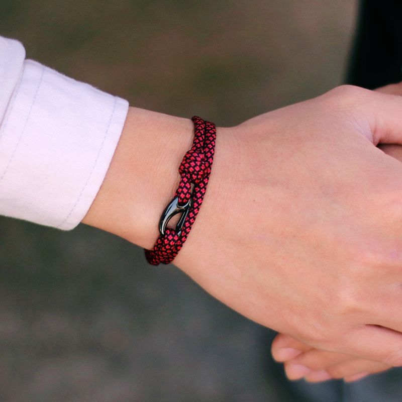 Men Paracord Bracelet Double Layer Macrame Braclet Black Stainless Steel Braslet For Him Beach Surfer Brazalete Pulsera