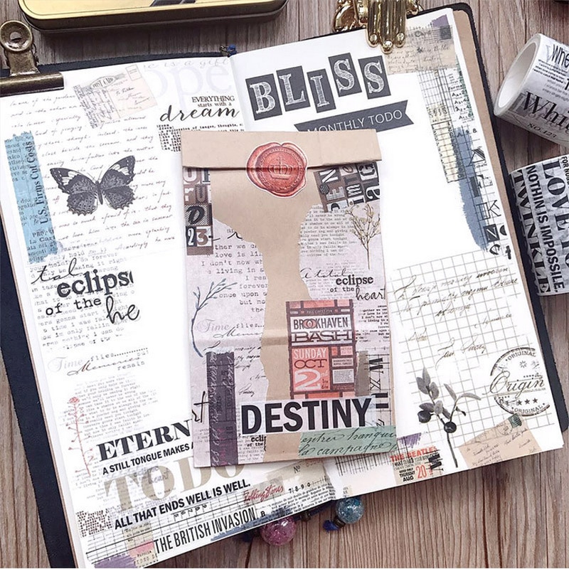 Jahrgang zeitung Englisch poesie Handwerk washi klebeband diy dekoration für scrapbooking Maskierung Band klebeband