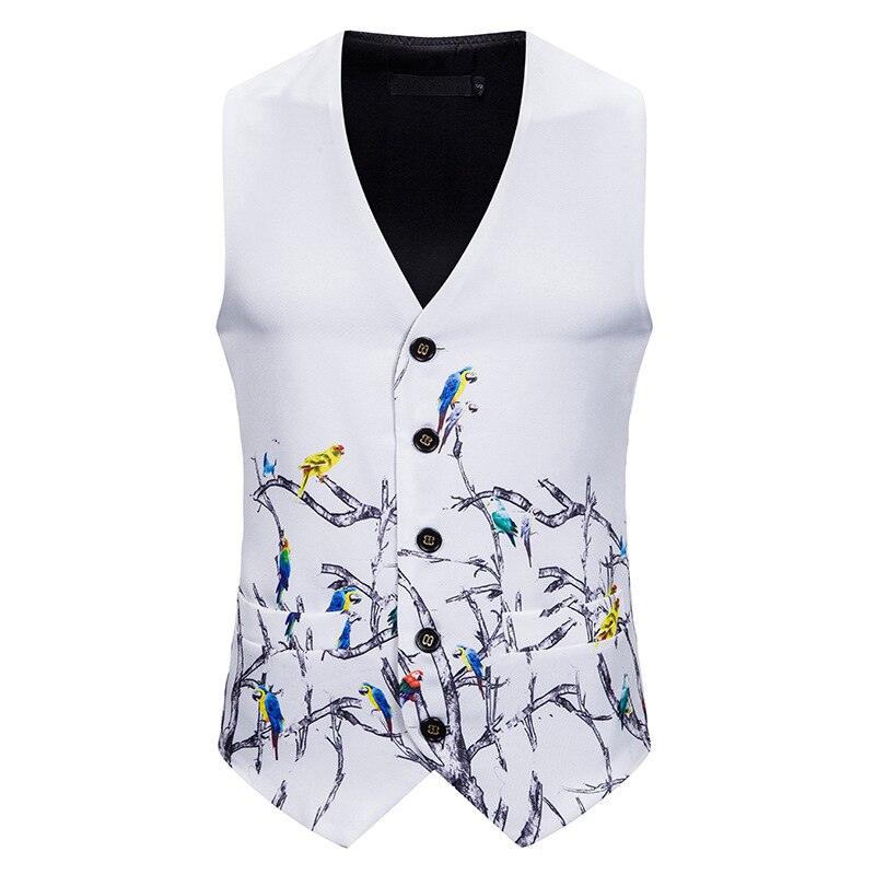 Mouwloze vesten herenvest casual heren s 3d print vogel enkelrijs vesten