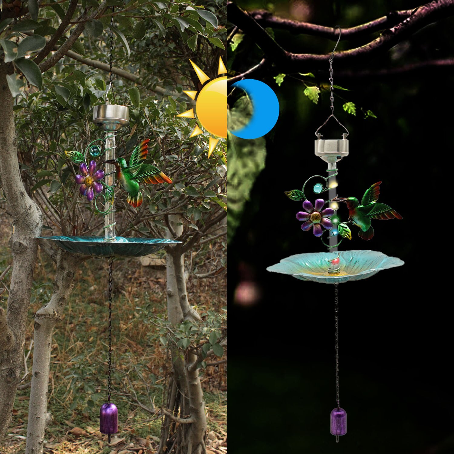 Solar Powered Birds Bath Hanging Beautiful Solar Birds Feeder Wild Birds Feeder For Yard Garden Outside SMR88