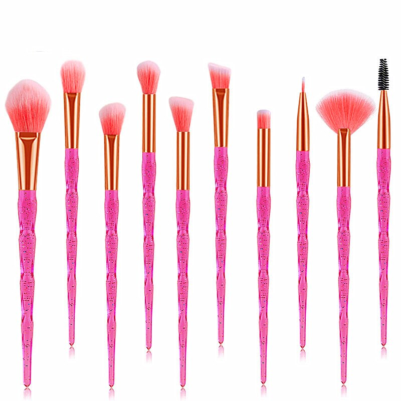 Zzdog 10 stk pro makeup børster sæt til øjenskygge highlight enhjørning krystal diamant langt skaft skønhedsværktøj sæt: 04