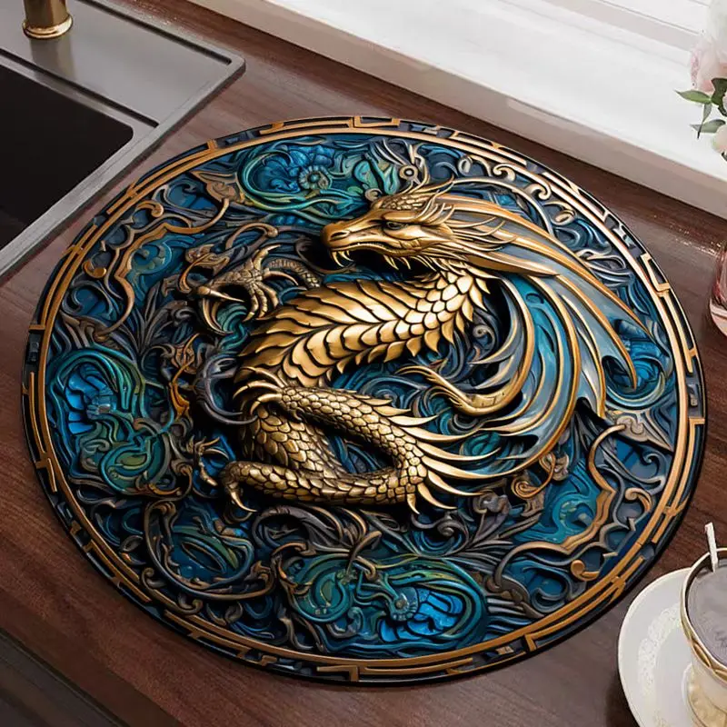 Chinese Stijl Ronde Diatomeeën Modder Drainage Mat Eettafel Thee Bar Mat Eettafel Tafelgerei Isolatiemat: Blauw / Rond