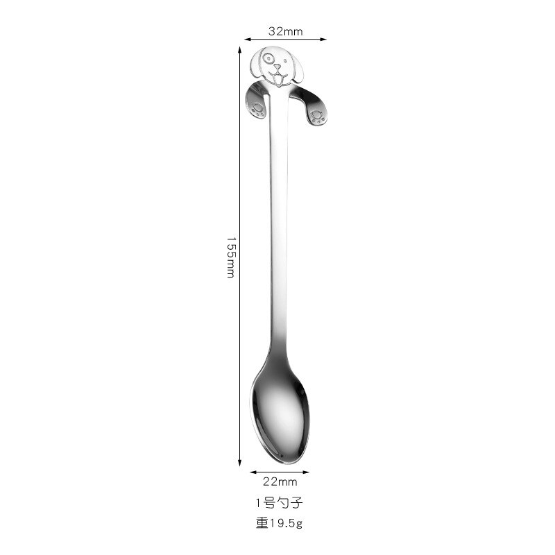 Cute Pet Dog Puppy 304 Stainless Steel Coffee Stirring Spoon Ice Spoon Teaspoon Tea Spoon Dessert Scoop Long Handle Tableware: Long dog 15.5cm