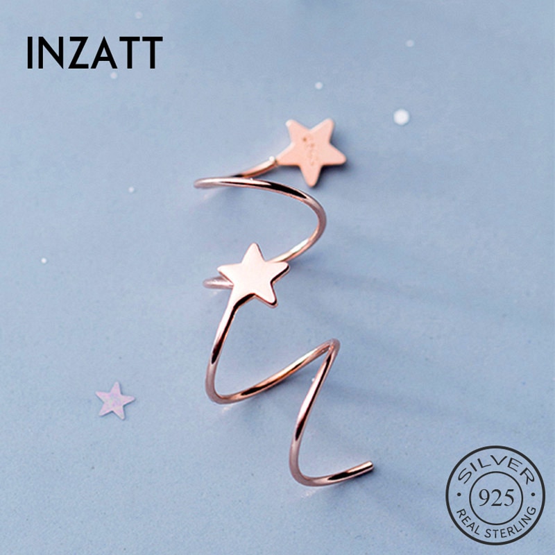 INZATT Real 925 Sterling Silve Star Wave Hoop Earrings For Women Party Minimalist Fine Jewelry Accessories