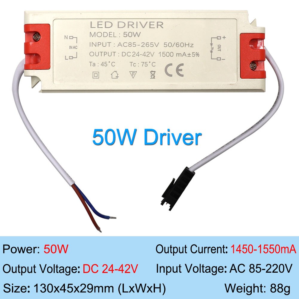4640 50W 30V 36V Schijnwerper Led Chip Super Heldere Cob Led Lichtbron Warm Natuurlijke Koud Wit lamp Voor Schijnwerpers 46x40mm: 50W LED Driver