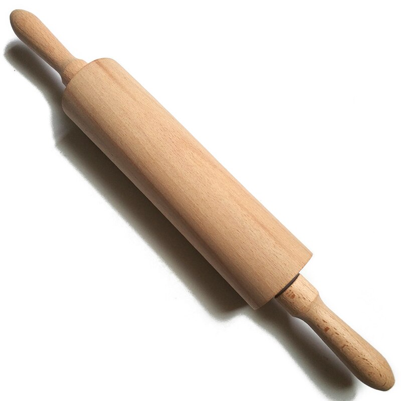Wooden Rolling Pin with Handles 17.5/20/24cm Classic Smooth Dough Scraper Kitchen Utensil for Pie Crust Cookie FP8