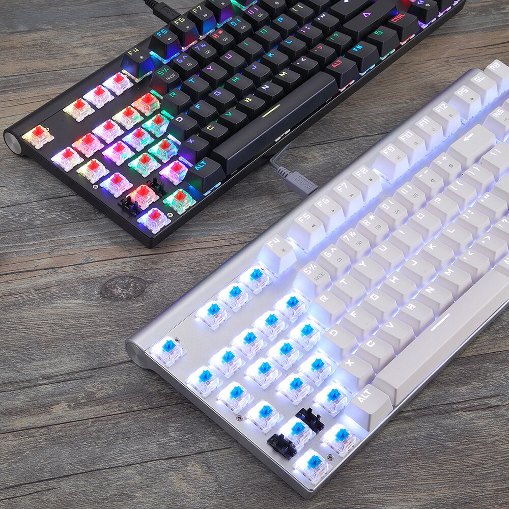 Original Motospeed CK101 Wired Mechanical Keyboard Metal 87 Keys RGB Blue Red Switch Gaming LED Backlit Anti-Ghosting for Gamer