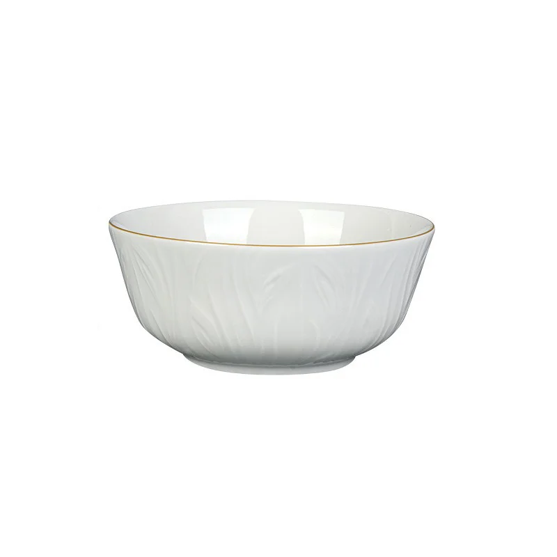 Pure White Ceramic Tableware Relief Golden Edge Fruit Vegetable Plate Easy-to-clean Rice Bowl Kitchen Tableware: WHITE