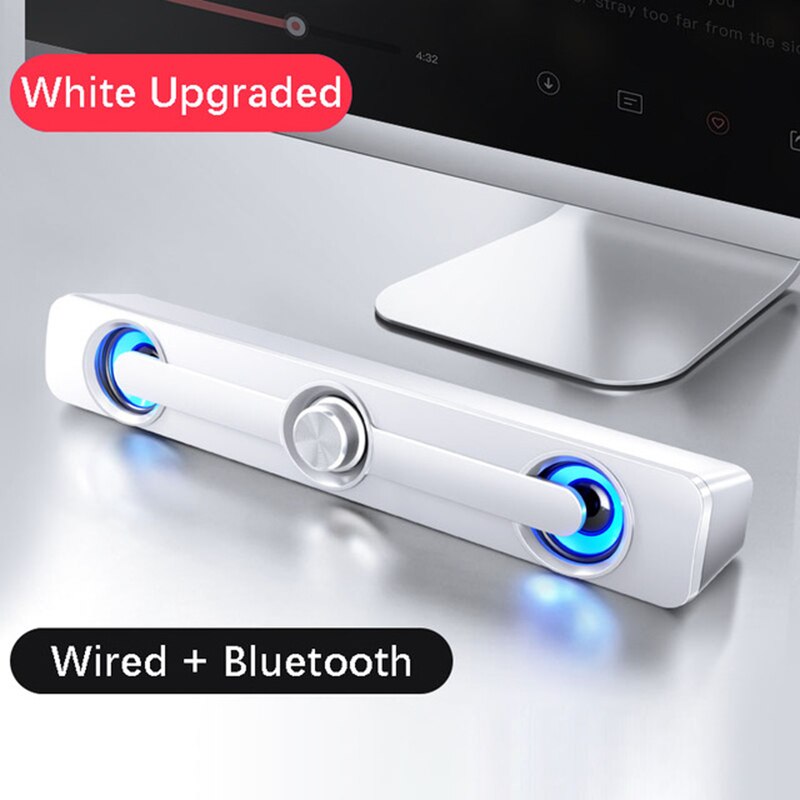 Usb Bedrade Krachtige Computer Speaker Bar Stereo Subwoofer Bass Speaker Surround Sound Box Led Voor Pc Laptop Telefoon Tablet MP3: Bluetooth white