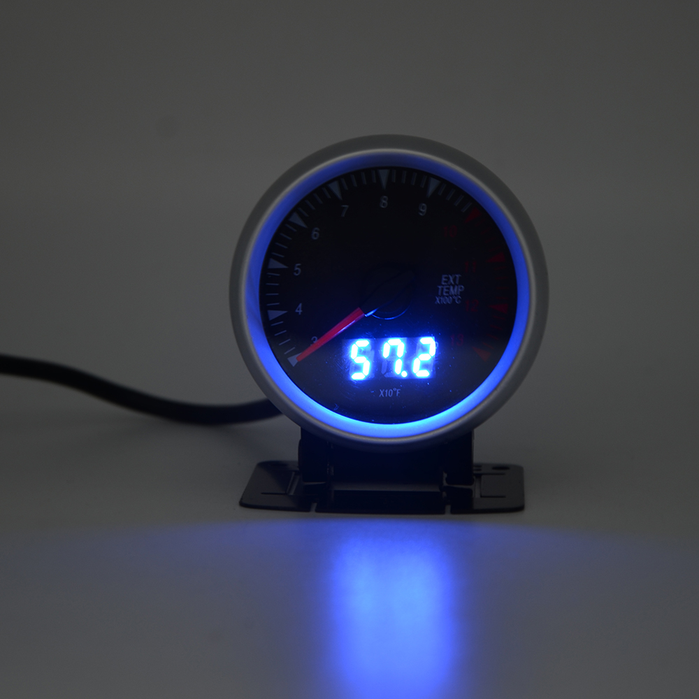 2.5 Inch 60mm Exhaust Gas Temp Gauge Dual Units Digital Analog Display Blue LED With Sensor