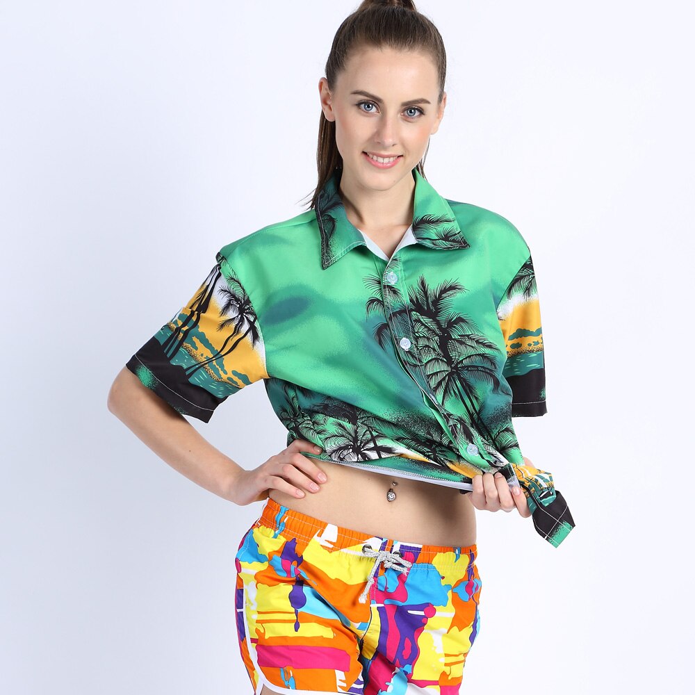 Camisas de Estilo Hawaiano para hombre, camisa deportiva de manga corta con estampado tropical, blusa fina de flores ajustable para hombre/mujer, ropa de playa de de pareja