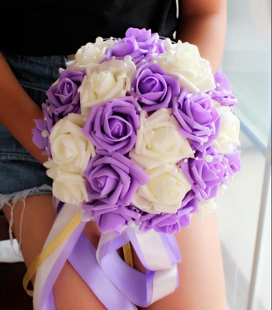 Wedding bouquets flowers artificial flower rose bouquet white bridal bouquets Beautiful Wedding Bouquet Gorgeous Beaded Cry: model 2 purple