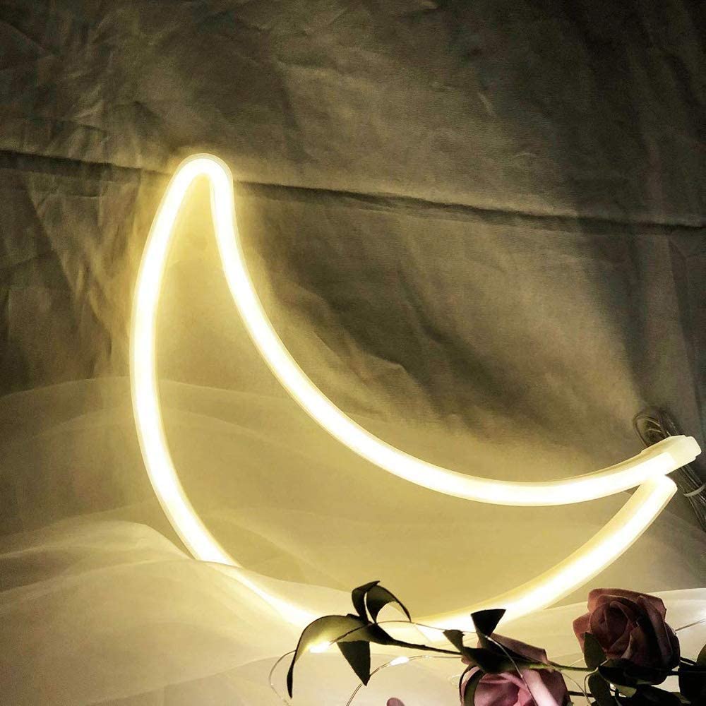 Neon natlys måneformet usb & batteridrevet hængende bryllupsskiltindretning til valentinsdag fødselsdagsfest børneværelsesbar: Default Title