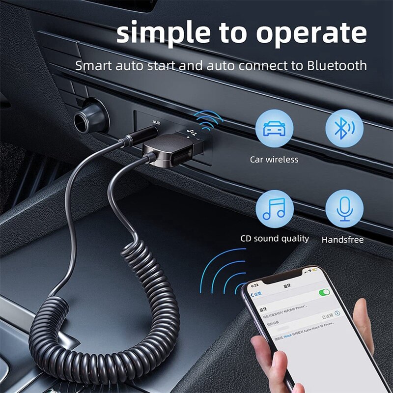 Bluetooth Aux Adapter Dongle USB to 3.5mm Jack Car Audio Aux Bluetooth 5.0 Handsfree Kit for Car Receiver BT Transmitter