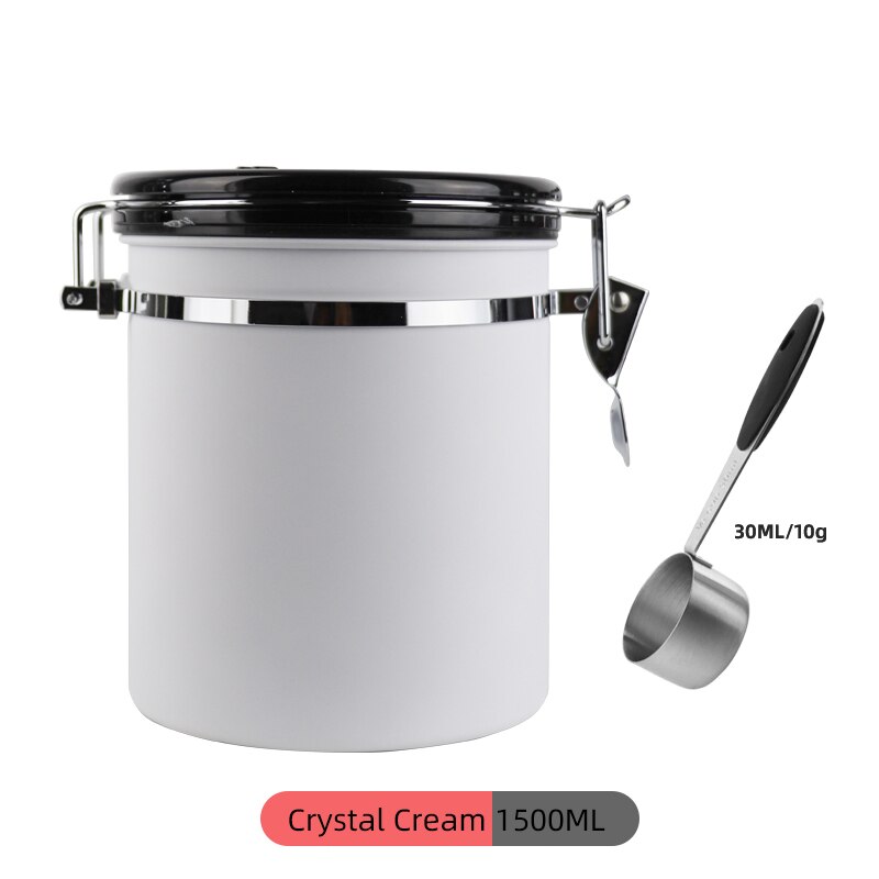 Stainless Steel Coffee Bean Sealed Tank Coffee Storage Tank With Exhaust Valve Dried Fruit Sealed Box Black 800Ml: Cream 1500ML