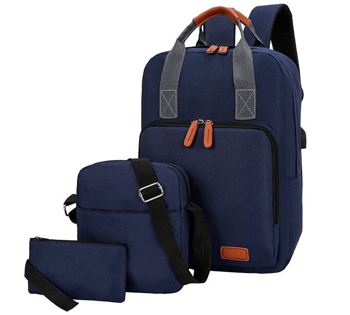 Rucksack drei-stück Koreanische reise schule tasche Tragen-beständig Computer Rucksack USB mittleren schule Schüler schule tasche: Marine Blau