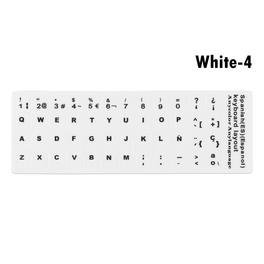 1PC Keyboard Stickers Non-slip Wear-resistant Alphabet Layout Keyboard Replacement Spanish/English/Russian/Japanese/Arabic: Spanish	 white