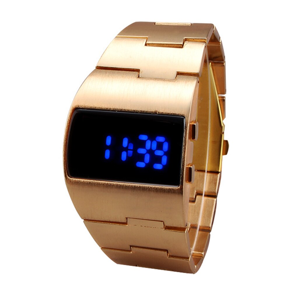 Mannen vrouwen fitness elektronische led display draagbare armband iron man verstelbare casual business outdoor cool digitaal horloge: Goud