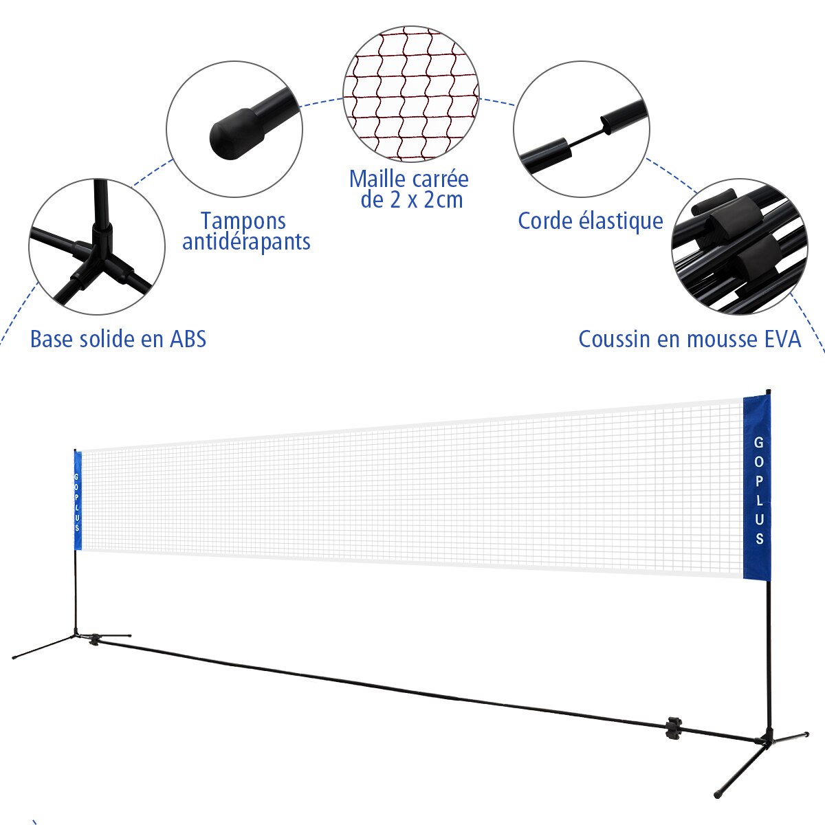 Giantex – filet de Badminton Portable en polyéthylène, 5.1M, réglable, pliable, installation facile, sport, entraînement autonome