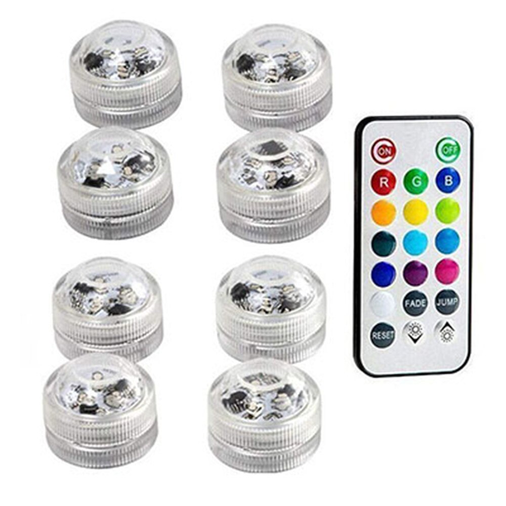 Battery Operated Multi Color Submersible LED Underwater Light for Fish Tank Pond Swimming Pool Wedding Party IP68 Waterproof: 8 lamp 1controller