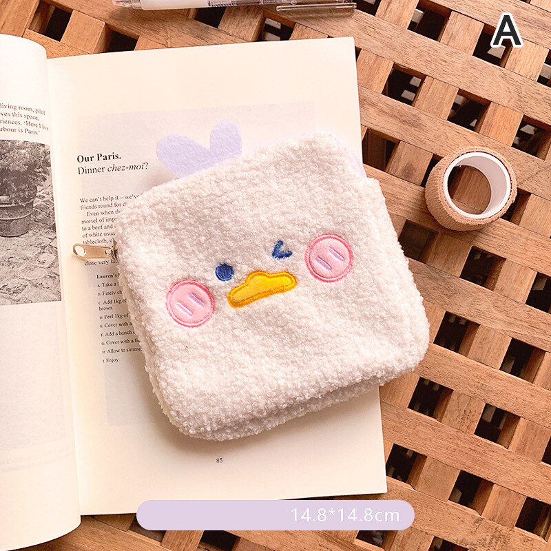 Cute Plush Sanitary Pad Storage Bag Portable Makeup Lipstick Key Earphone Pouch: A