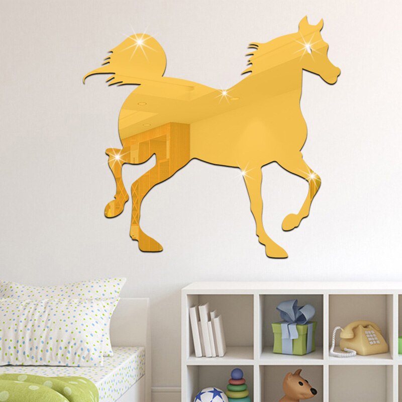 3d akryl spejl vægklistermærke dyr hest til succes stue kontor væg dekorativt klistermærke