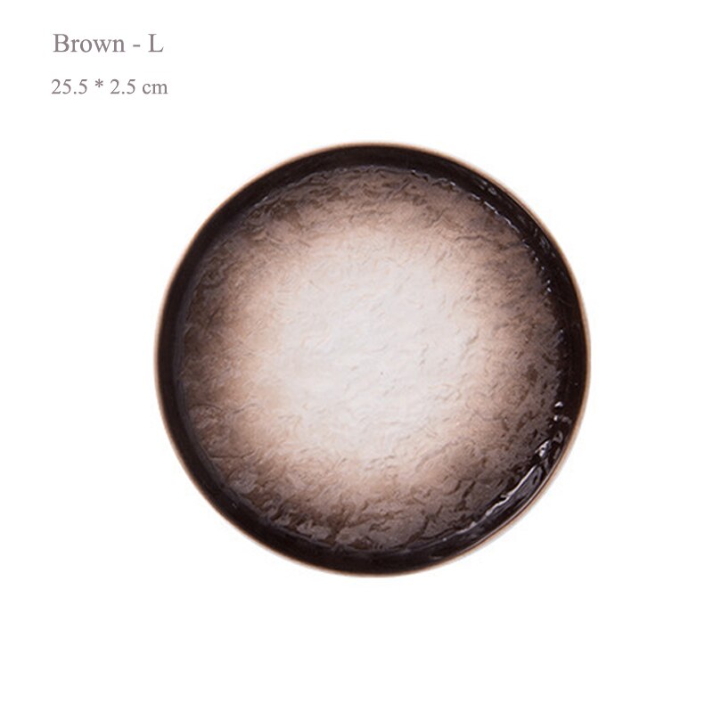 Ceramic Round Dessert Cake Bread Plate North European Salad Sushi Serving Platter Stone Pattern Dinnerware Dish Set Food Tray: Brown - L