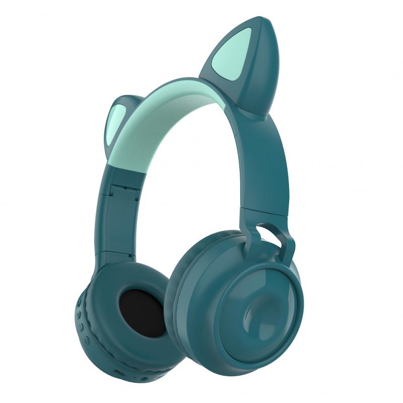 Bluetooth 5.0 Headphones LED Noise Cancelling Girls Kids Cute Headset Jack 3.5mm With Microphone Wireless Headphones: 05 green