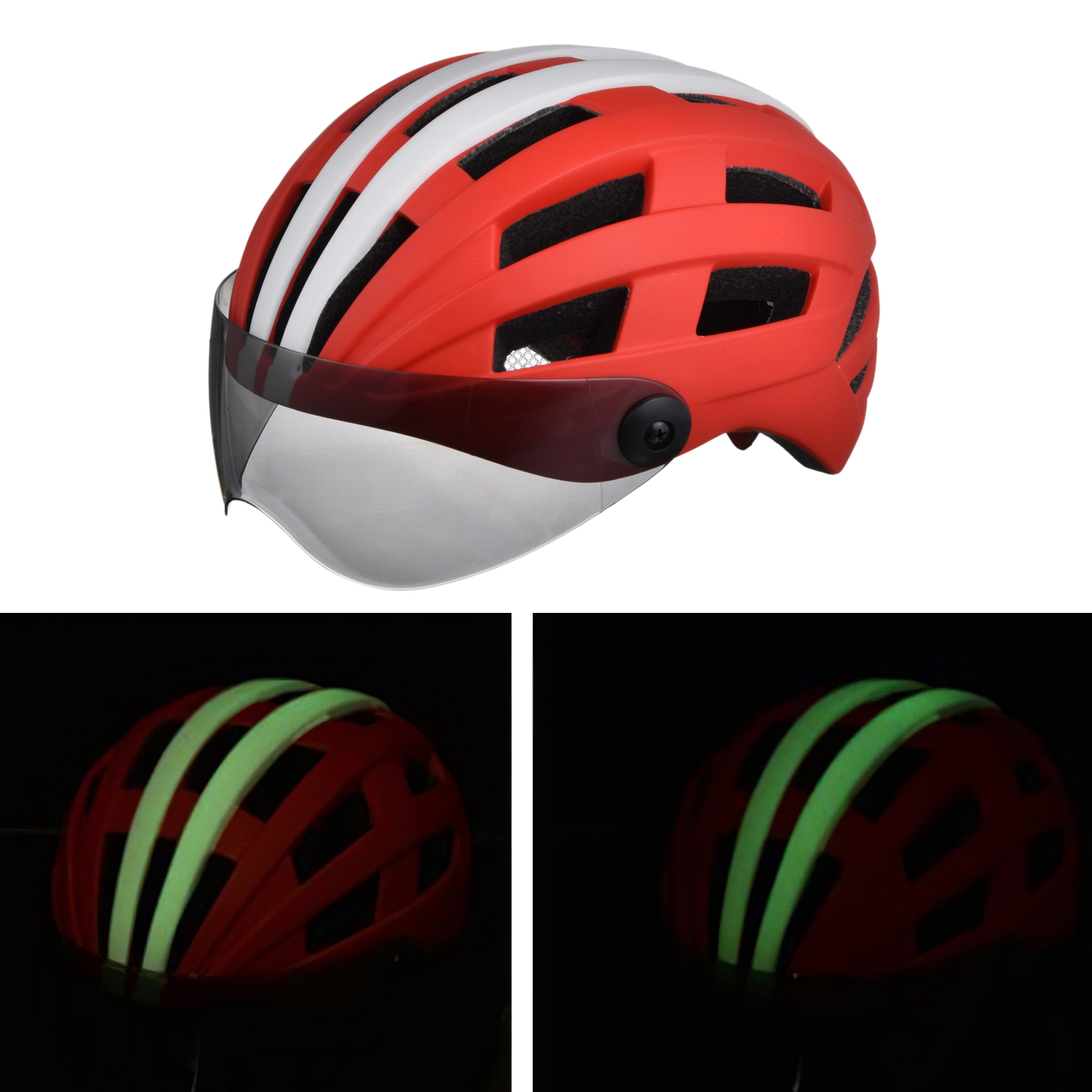 Casque de cyclisme pour hommes et femmes, avec lunettes, protection de tête de vélo, vtt: White Red