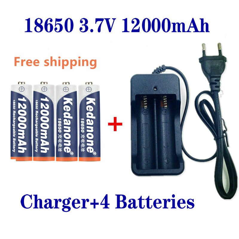 18650 Battery Rechargeable Battery 3.7V 18650 12000mAh Capacity Li-ion Rechargeable Battery For Flashlight Torch Battery+Charger