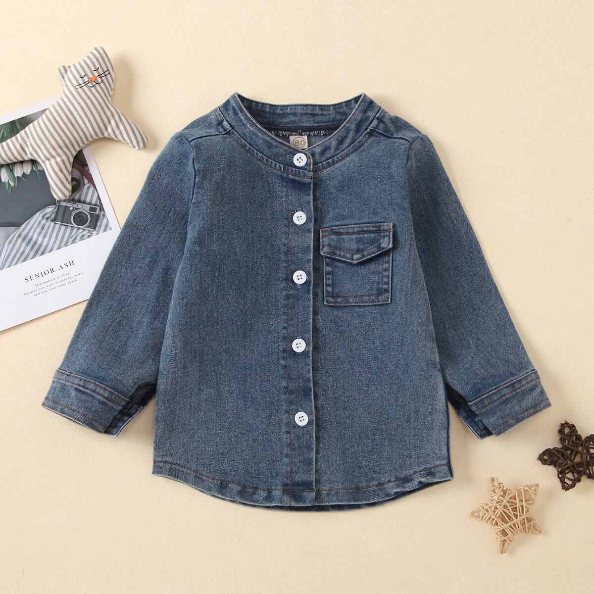 Vêtements pour bébés, printemps-automne, chemises en denim, couleur unie, vestes pour garçons et filles, vêtements pour enfants