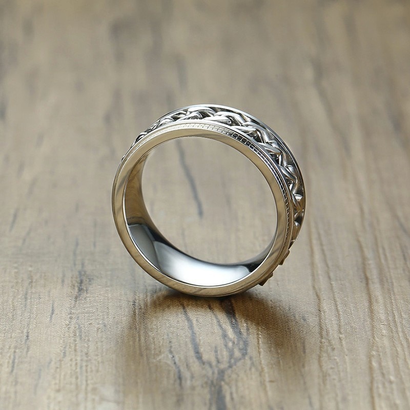 Men's Cuba Chain Spinner Ring 8mm Stainless Steel Wedding Band Silver Color Reliever Worry Rings Men Jewelry