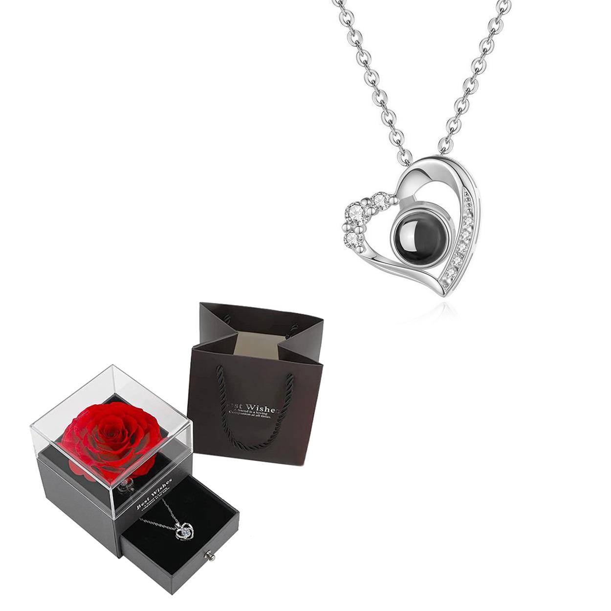 Conjunto de colar de projeção com caixa de presente rosa 100 idiomas eu te amo coração pingente jóias 2024 para presentes namorada dropshipping