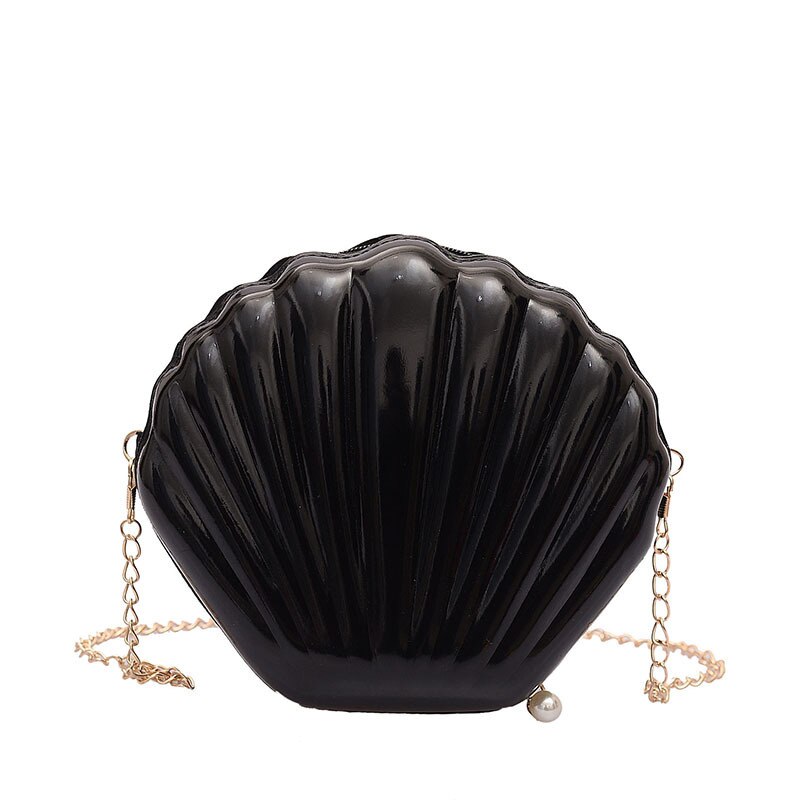 Shell Bag Chain Shoulder Solid Color Handbags Women Small PVC Crossbody Bags: black