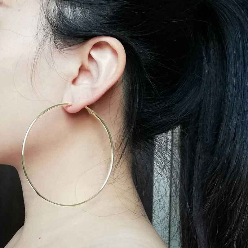 Super Big Hoop Earrings Round Female Lron Thin Hoops Ear Rings Large Circle Creole Huge Gold Earring Women Huggies Personality