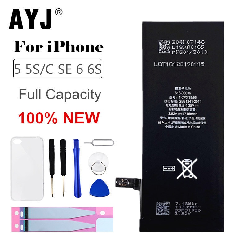 Originele AYJ AAAAA Telefoon Batterij voor iphone 5 5S 5C SE 6 6S Hoge Real Capaciteit Nul Cycel met Repair Tools Kit