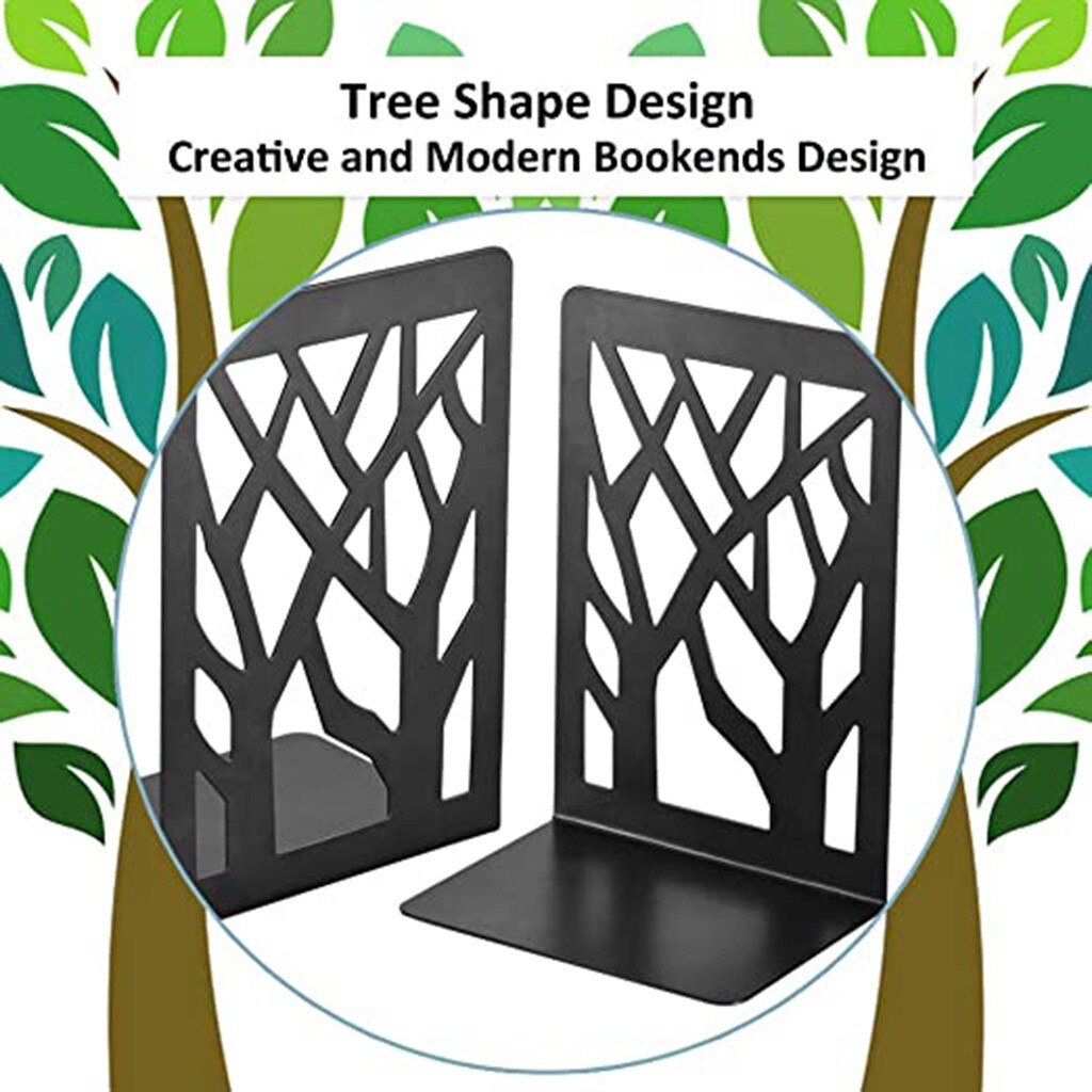 1 Pair Black Tree Shaped Metal Non-slip Bookend Bracket Heavy Book End Book Stopper For Office Home Holders Racks