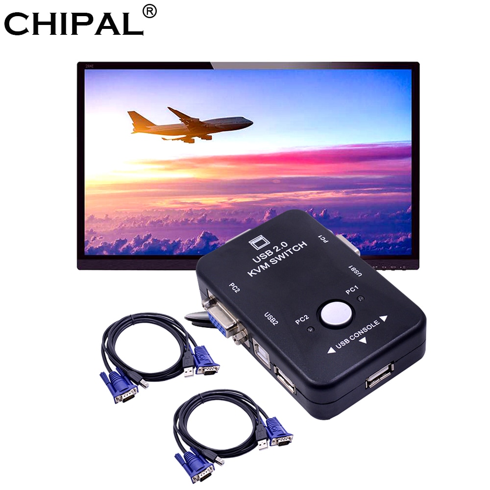 Chipal 2 Port Usb 2.0 Kvm Switch Switcher 1920*1440 Vga Svga Switch Splitter Box + 2 Kabels Voor toetsenbord Muis Monitor Adapter