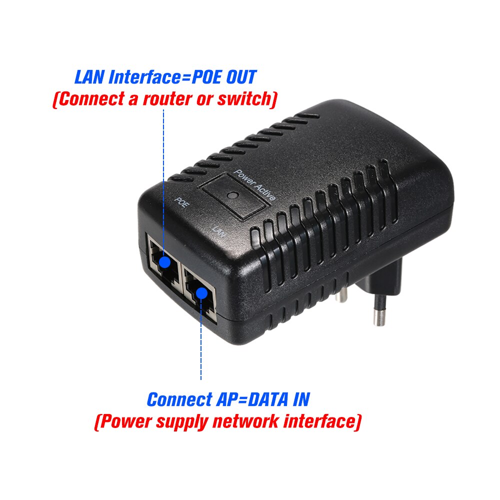 POE Injector Ethernet Power Supply Adapter Compatible W/T IEEE802.3af for IP Camera IP Phone Wireless AP 100m Transmission