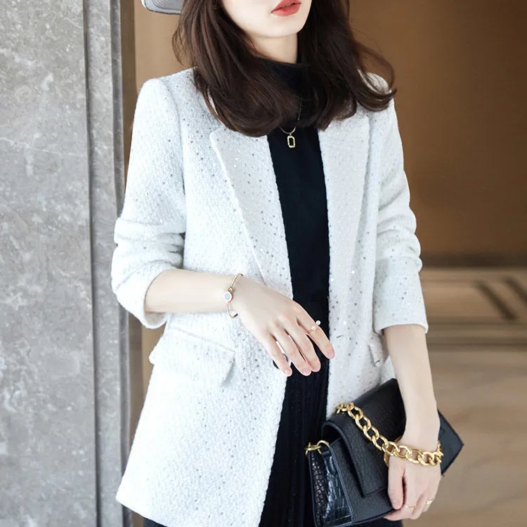 Hstar – petit costume de rue à paillettes pour femme, Blazer ample, coréen, nouvelle veste drapée, bureau, printemps-automne, 2022: White / S