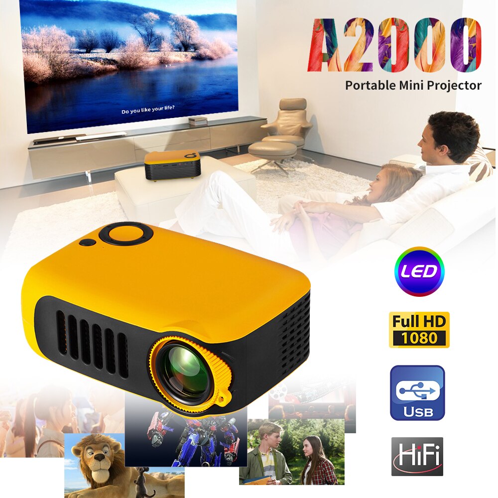 Mini proyector compatible con 1080P LCD 50.000 horas lámpara Life Home Theater Video proyector compatible con Power Bank portátil proyector