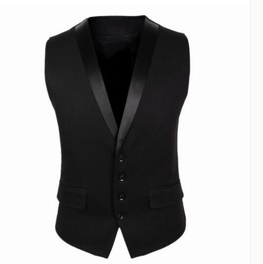 Nueva de estilo británico para hombre cuello en V vestido de negocios tapas de ajuste Delgado solapa chaleco Formal chaleco traje negro: black / L