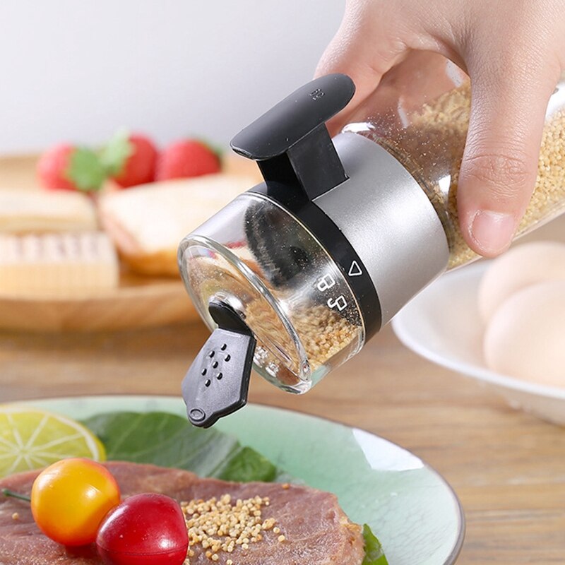Glass Sealed Moisture-Proof Salt Sugar Bottle Spice Pepper Shaker 5G Push Type Spice Jar Kitchen Gadgets,2 Pcs