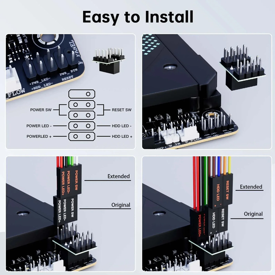 Mechanische aan/uit-schakelaar voor desktopcomputer, externe startschakelaar, aan/uit-schakelaar, resetknop, verlengkabel 2m , pc-kast, moederbordschakelaar