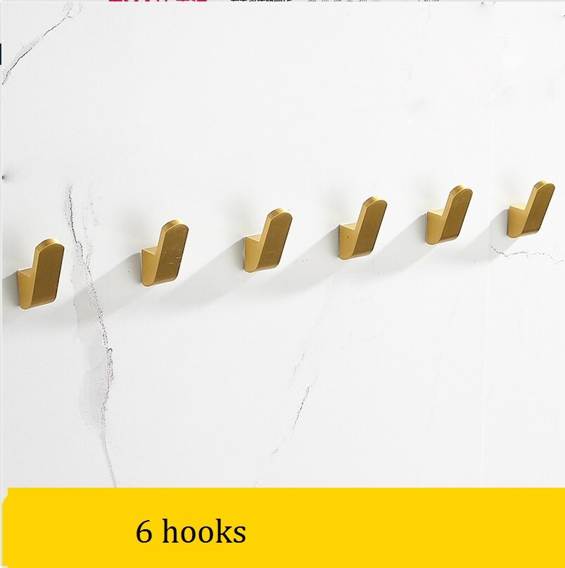 Geborsteld goud massief aluminium rij haak badjashaak zware wandgemonteerde handdoekhaak keukenmuur deur badkamerhaak: 6 haken