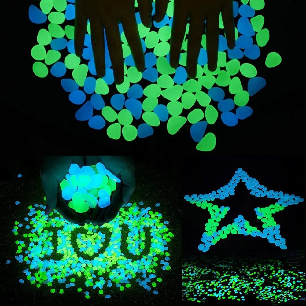 200Pcs Glow in Dark Garden Pebbles Glow Stones Rocks Geometric Shape Multi-Color Flower Pots Luminous Stones for Walkways